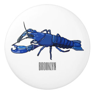 Blue marron crayfish cartoon illustration ceramic knob