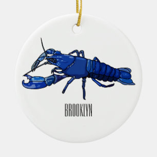 Blue marron crayfish cartoon illustration ceramic ornament