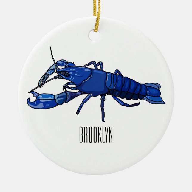 Blue marron crayfish cartoon illustration ceramic ornament (Front)