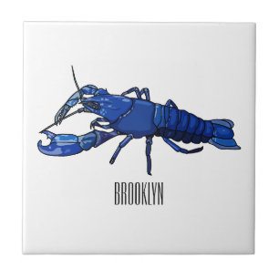 Blue marron crayfish cartoon illustration ceramic tile