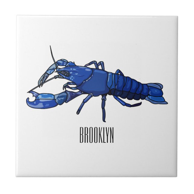 Blue marron crayfish cartoon illustration ceramic tile (Front)