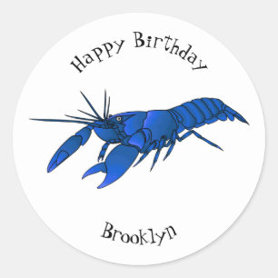 Blue marron crayfish cartoon illustration classic round sticker