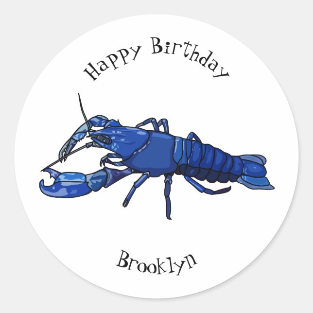 Blue marron crayfish cartoon illustration classic round sticker (Front)