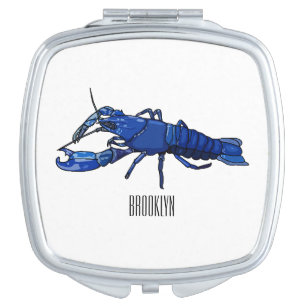Blue marron crayfish cartoon illustration compact mirror
