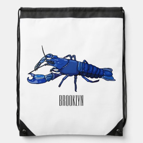 Blue marron crayfish cartoon illustration drawstring bag