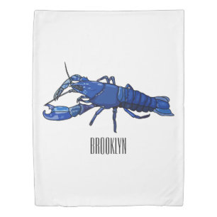 Blue marron crayfish cartoon illustration duvet cover