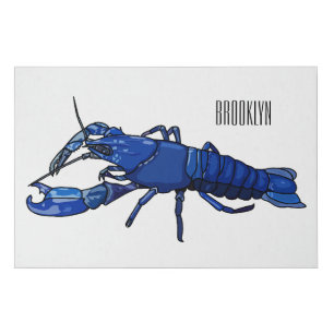 Blue marron crayfish cartoon illustration faux canvas print
