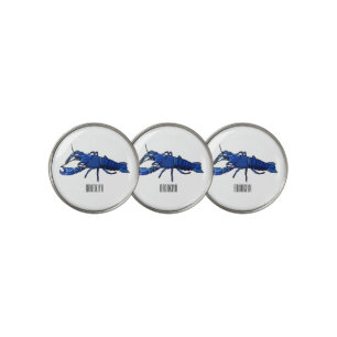 Blue marron crayfish cartoon illustration golf ball marker