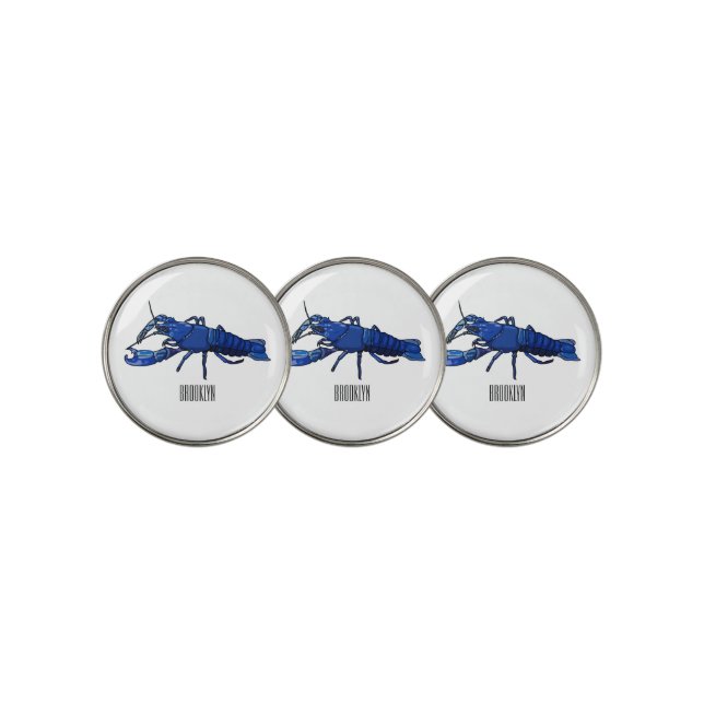 Blue marron crayfish cartoon illustration golf ball marker (3 Up)