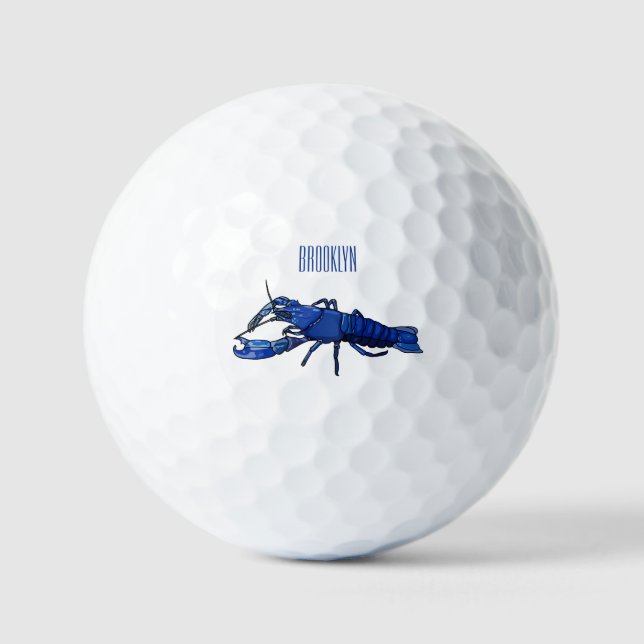Blue marron crayfish cartoon illustration golf balls (Front)