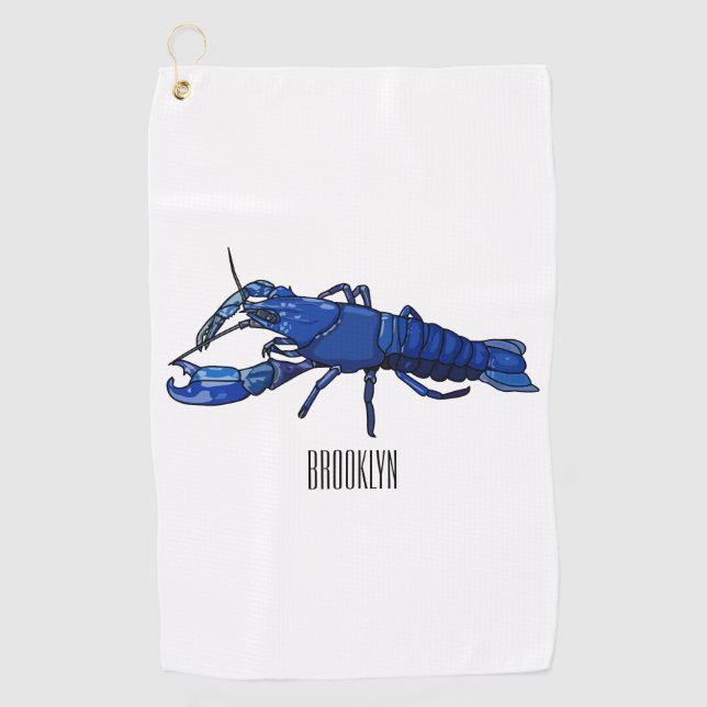 Blue marron crayfish cartoon illustration golf towel (Front)