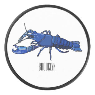 Blue marron crayfish cartoon illustration hockey puck