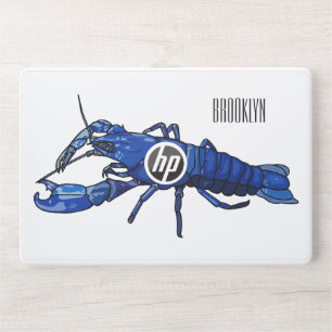 Blue marron crayfish cartoon illustration HP laptop skin