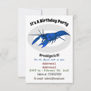 Blue marron crayfish cartoon illustration  invitation