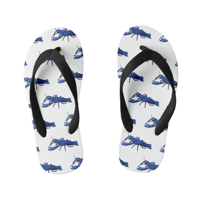 Blue marron crayfish cartoon illustration kid's flip flops (Footbed)