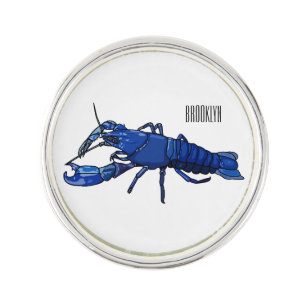 Blue marron crayfish cartoon illustration lapel pin