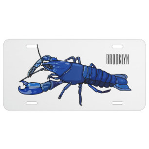 Blue marron crayfish cartoon illustration license plate