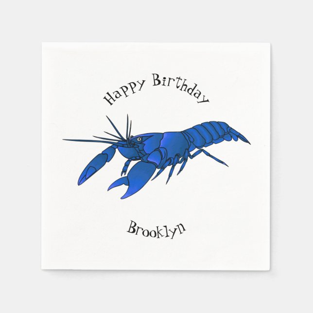 Blue marron crayfish cartoon illustration napkins (Front)