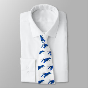 Blue marron crayfish cartoon illustration neck tie