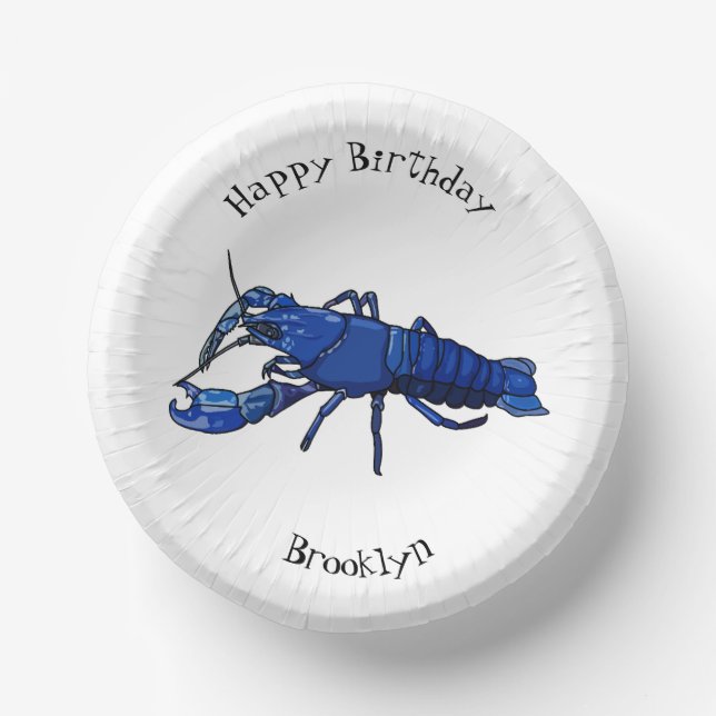 Blue marron crayfish cartoon illustration paper bowls (Front)