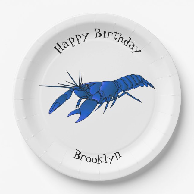 Blue marron crayfish cartoon illustration  paper plates (Front)