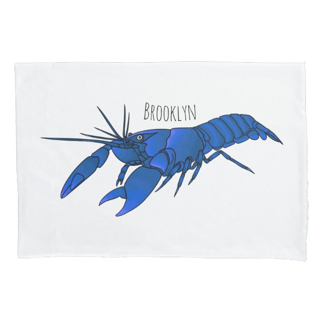 Blue marron crayfish cartoon illustration pillow case (Front)
