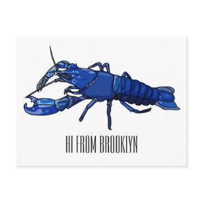 Blue marron crayfish cartoon illustration postcard