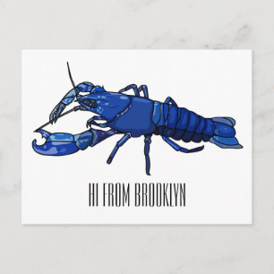 Blue marron crayfish cartoon illustration postcard