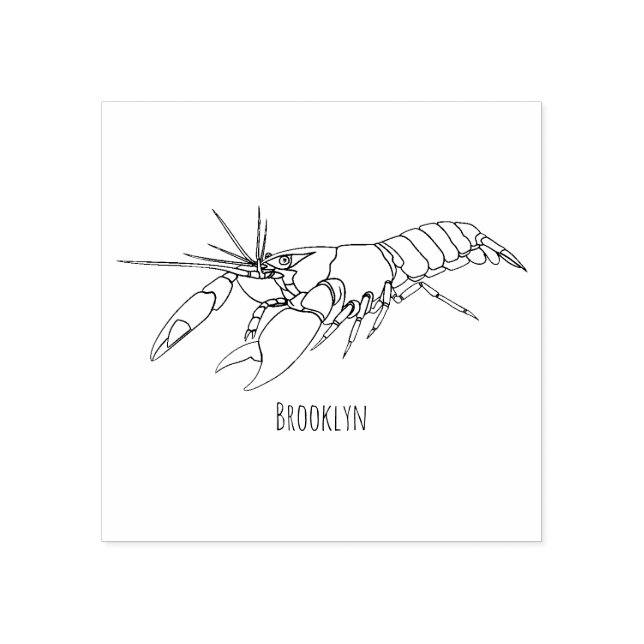 Blue marron crayfish cartoon illustration  rubber stamp (Imprint)