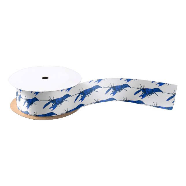 Blue marron crayfish cartoon illustration satin ribbon (Spool)