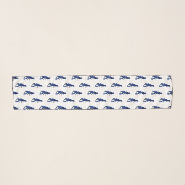 Blue marron crayfish cartoon illustration scarf (Front (Horizontal))