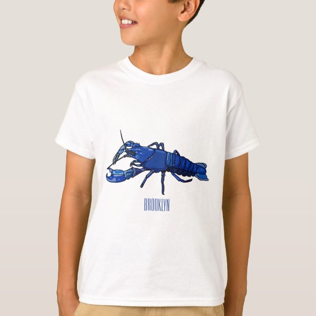 Blue marron crayfish cartoon illustration T-Shirt (Front)