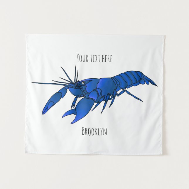 Blue marron crayfish cartoon illustration  tapestry (Front (Horizontal))