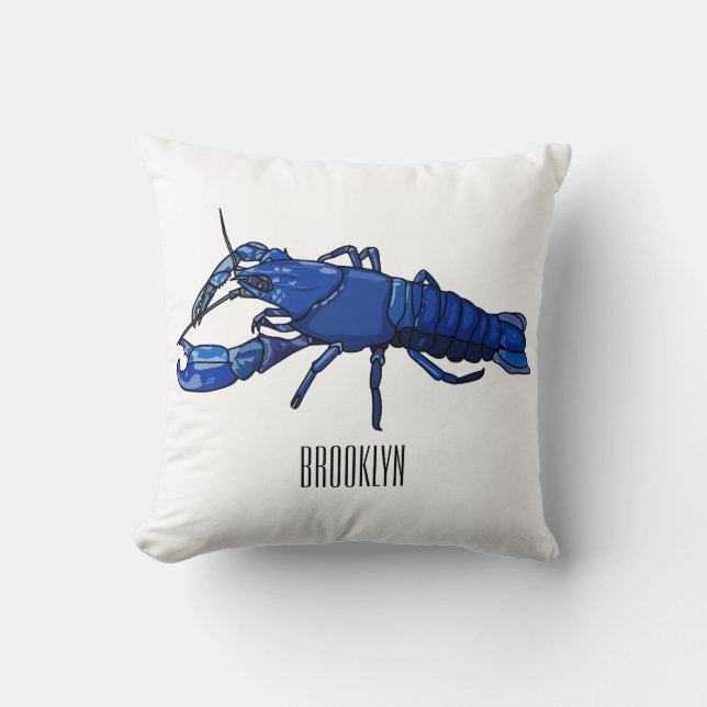 Blue marron crayfish cartoon illustration throw pillow (Front)