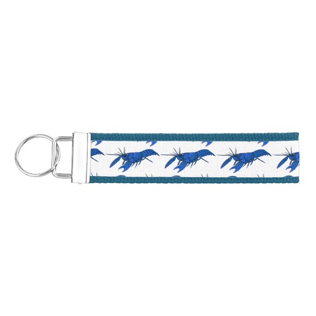Blue marron crayfish cartoon illustration  wrist keychain (Keys on Left)
