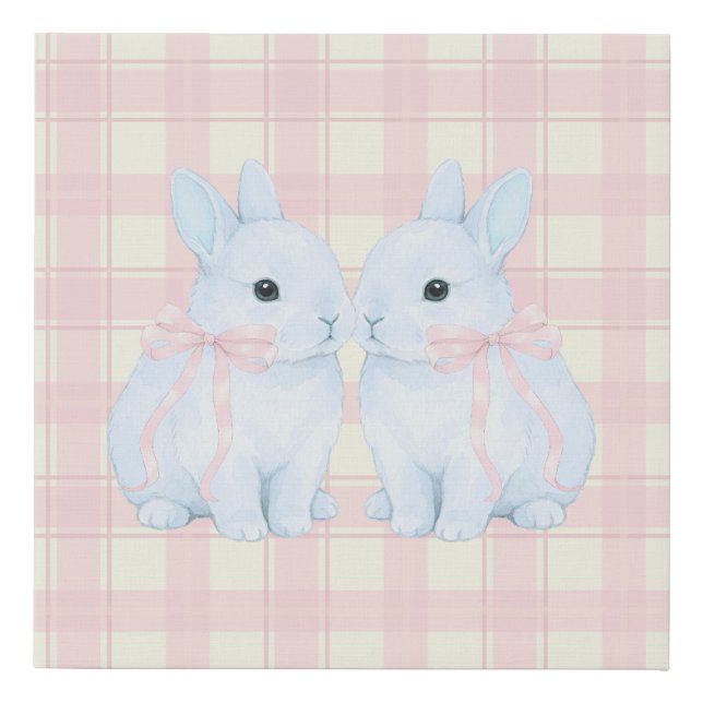 Blue Marshmallow Bunny Rabbits Easter Faux Canvas Print (Front)