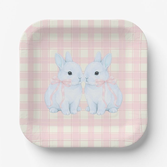 Blue Marshmallow Bunny Rabbits Easter Paper Plates (Front)
