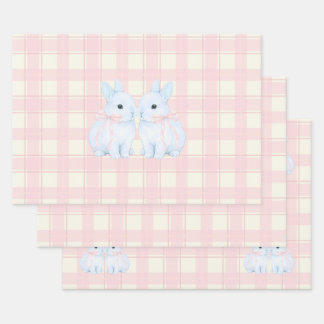 Blue Marshmallow Bunny Rabbits Easter Wrapping Paper Sheets