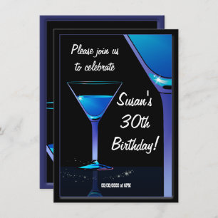 Blue Martini Cocktail Birthday Party Invitation