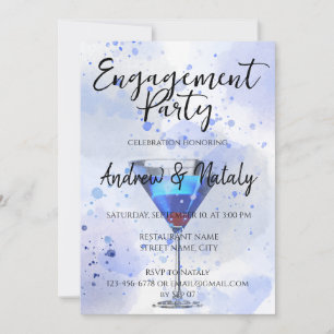 Blue martini cocktail on white invitation