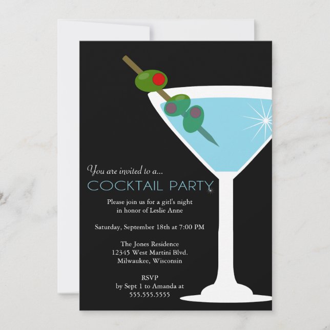 Blue Martini Cocktail Party Invitation (Front)