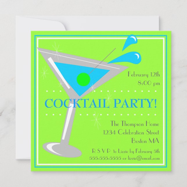 Blue Martini Cocktail Party Invitation (Front)
