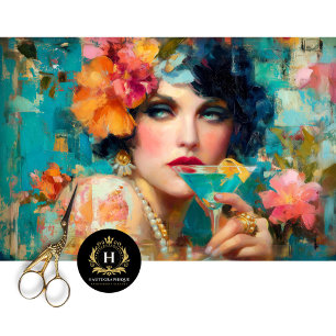 Blue Martini Glam Woman Decoupage Tissue Paper