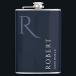 Blue Masculine Monogram Groomsmen Gift Flask<br><div class="desc">This simple custom groomsmen flask features personalized groomsman's name,  monogram,  and wedding date. You can easily change the background and fonts colors to match your event if you like.</div>