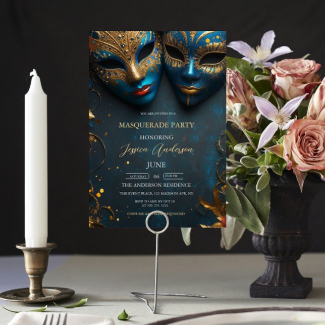 Blue Mask Masquerade Party Birthday Invitation (Creator Uploaded)