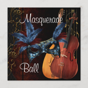 Blue Mask Musical Instruments Masquerade Ball Inv Invitation