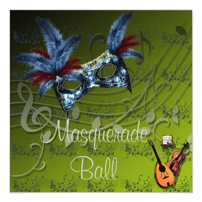 Blue Mask on Green Masquerade Ball Invitation