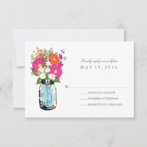 Blue Mason Jar and Gerber Daisies RSVP