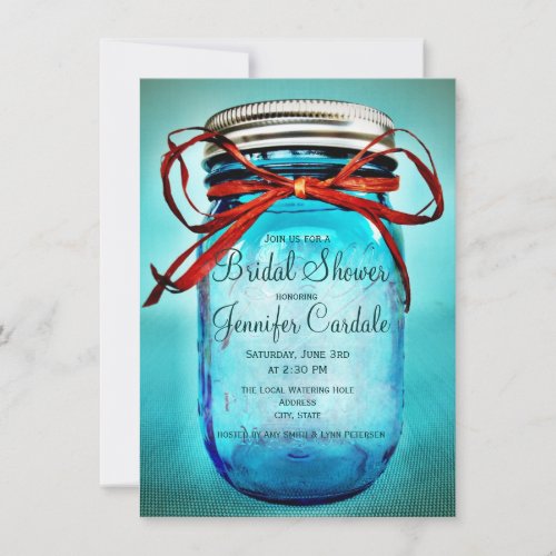 Blue Mason Jar Country Bridal Shower Invitations