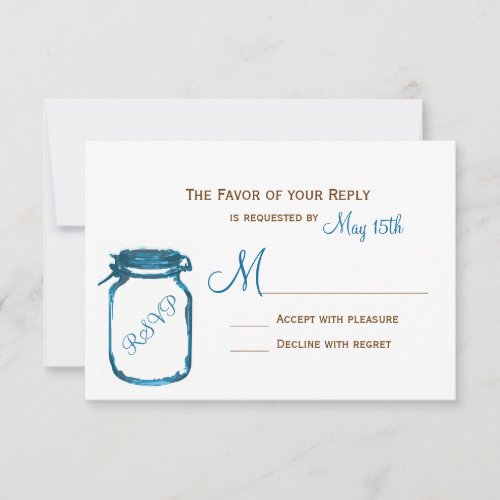 Blue Mason Jar Country Rustic Wedding RSVP Cards